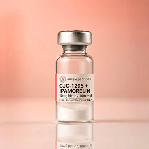 Aussie Peptides CJC-1295 + Ipamorelin Blend 10mg (5mg / 5mg) — GH secretagogues — CJC-1295 and Ipamorelin blend Australia CJC-1295 + Ipamorelin Blend 10mg (5mg / 5mg) research peptide vial — Aussie Peptides