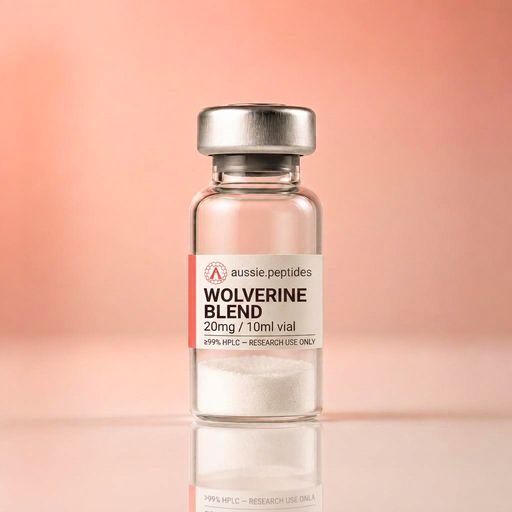 Aussie Peptides Wolverine Blend 20mg (BPC-157 10mg + TB-500 10mg) — BPC & thymosin peptides — BPC-157 and TB-500 blend Australia Wolverine Blend 20mg (BPC-157 10mg + TB-500 10mg) research peptide vial — Aussie Peptides