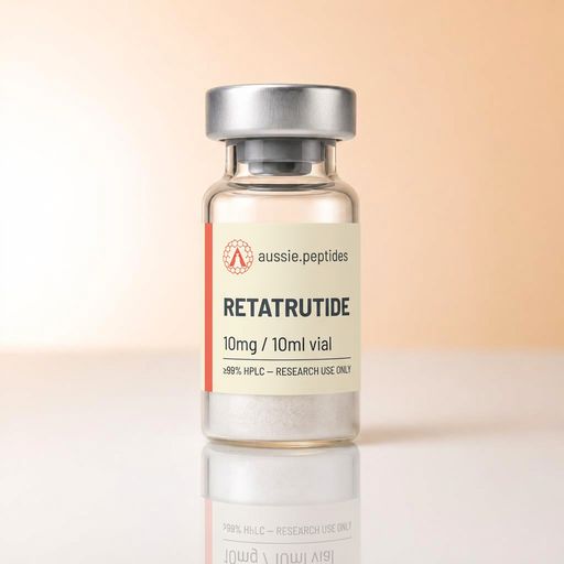 Aussie Peptides Retatrutide 10mg — Incretin-class analogues — Retatrutide Australia Retatrutide 10mg research peptide vial — Aussie Peptides